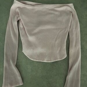 Light Pink Cropped Long Sleeve Off Shoulder Top